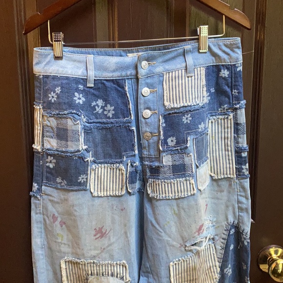 Free People Azalea Patchwork Blue Jeans Daisy Blue size 28 - Picture 7 of 14